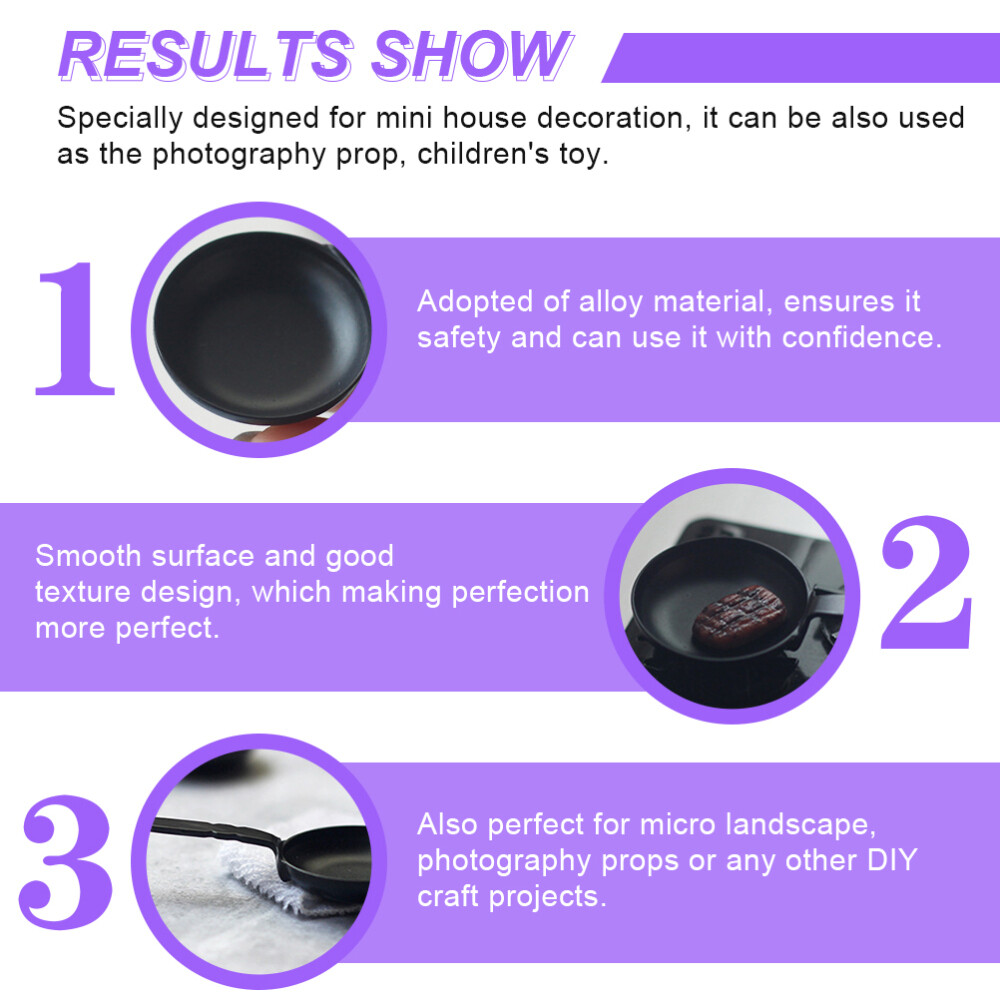 2PCS Miniature Cookware Pretend Play Frying Pan Miniature Cast Iron Skillet