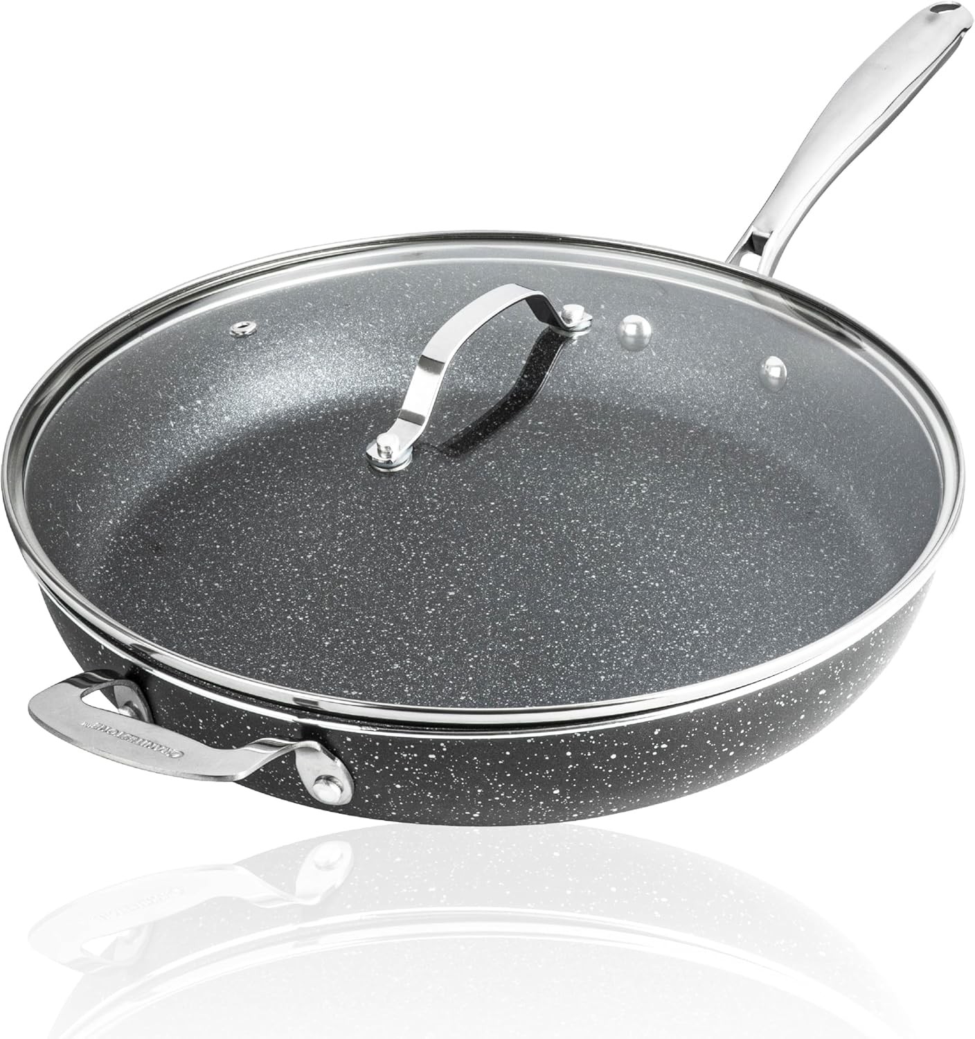 Granitestone 14 Inch Large Frying Pan with Lid, Ceramic Non 14 Inch, Black