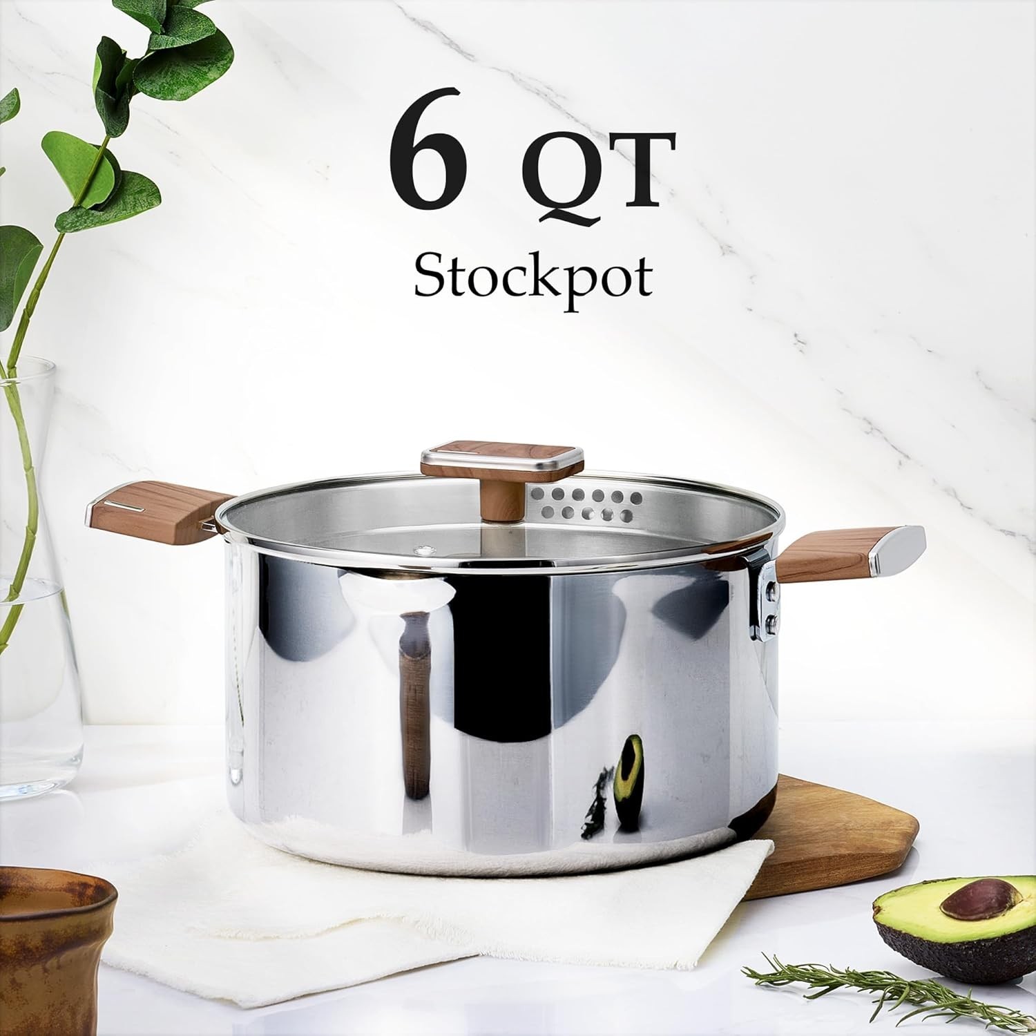 Stock Pot 6QT Stainless Steel Soup Pot with Glass Lid for Pasta Stew