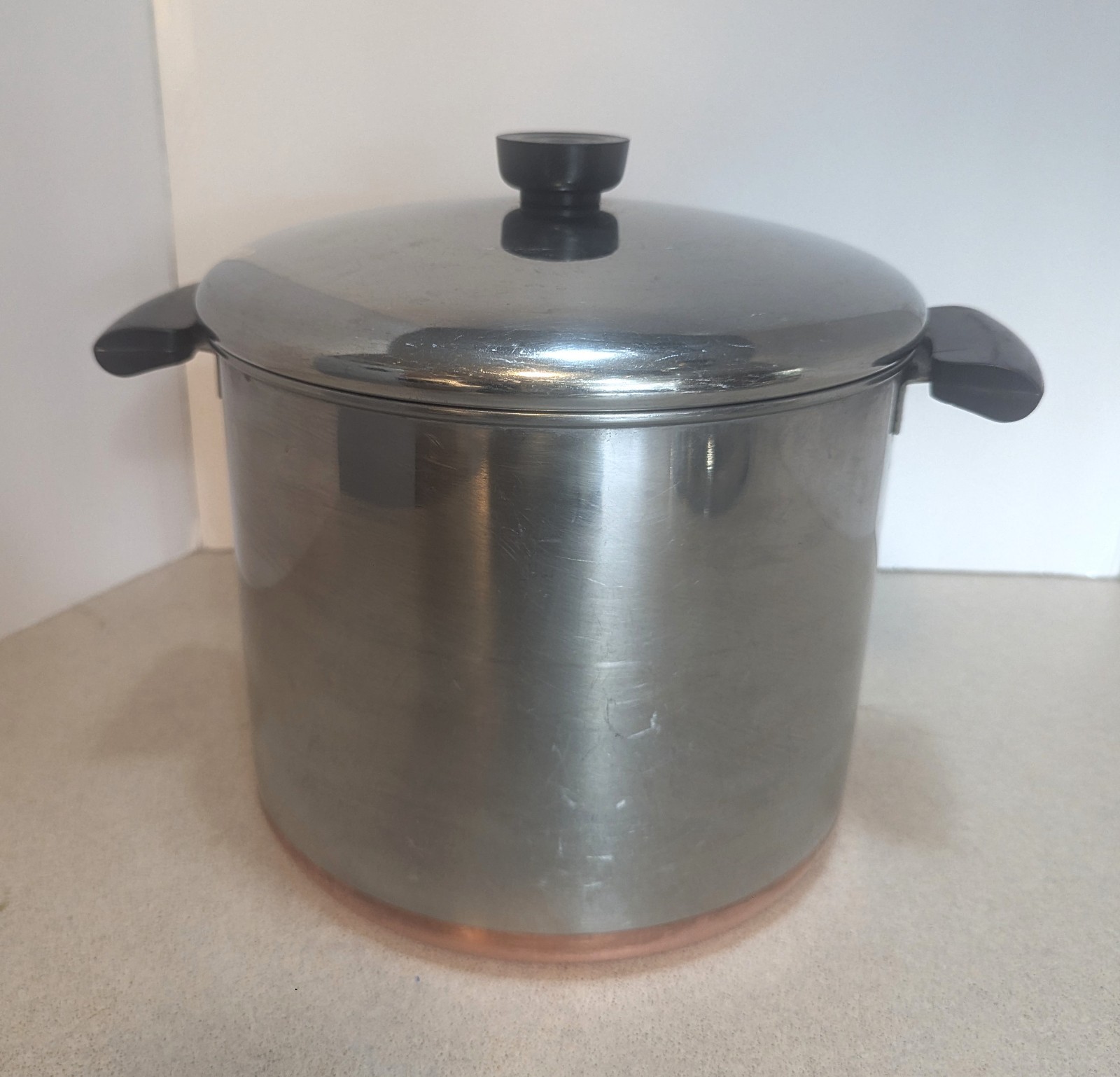 Vintage Pre 1962 Revere Ware Copper Clad 9”x8” 8qt Stock Pot w Lid Riverside CA