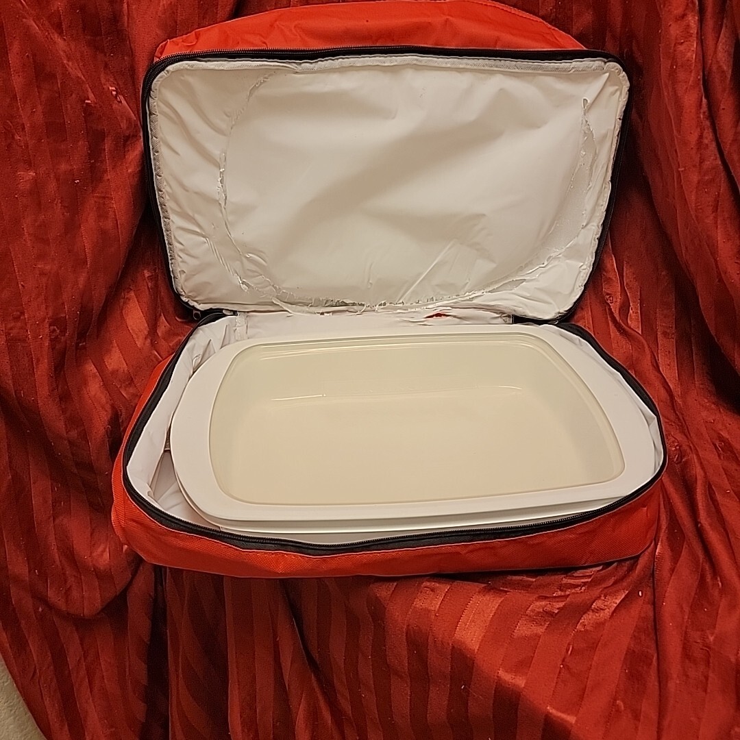 CORNINGWARE ANYWARE French White 9″ X 13″ Dish Lid Insulated Carry Bag RED LOT
