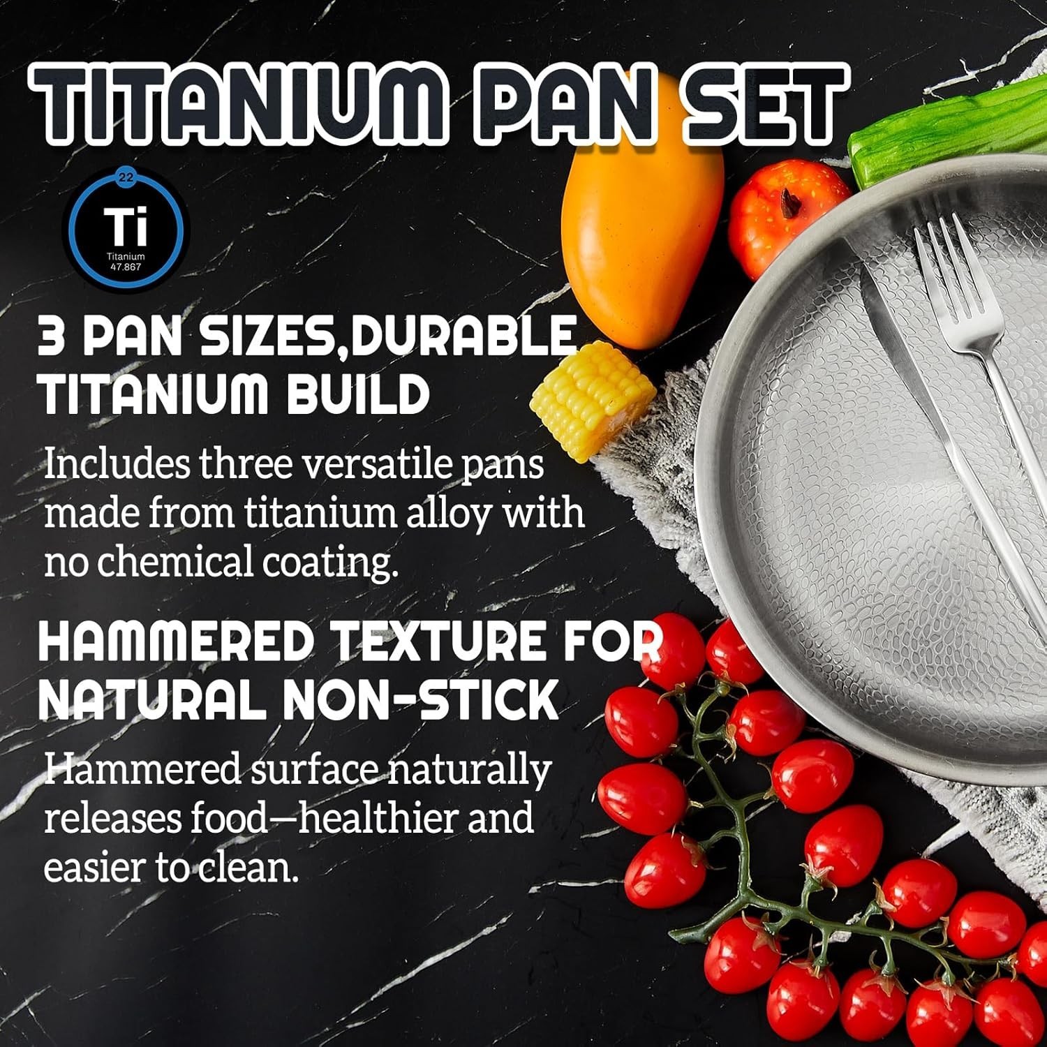 Pure Titanium Hammered Frying Pan with Lid, 11 Inch Skillet, No Coating Cookw…