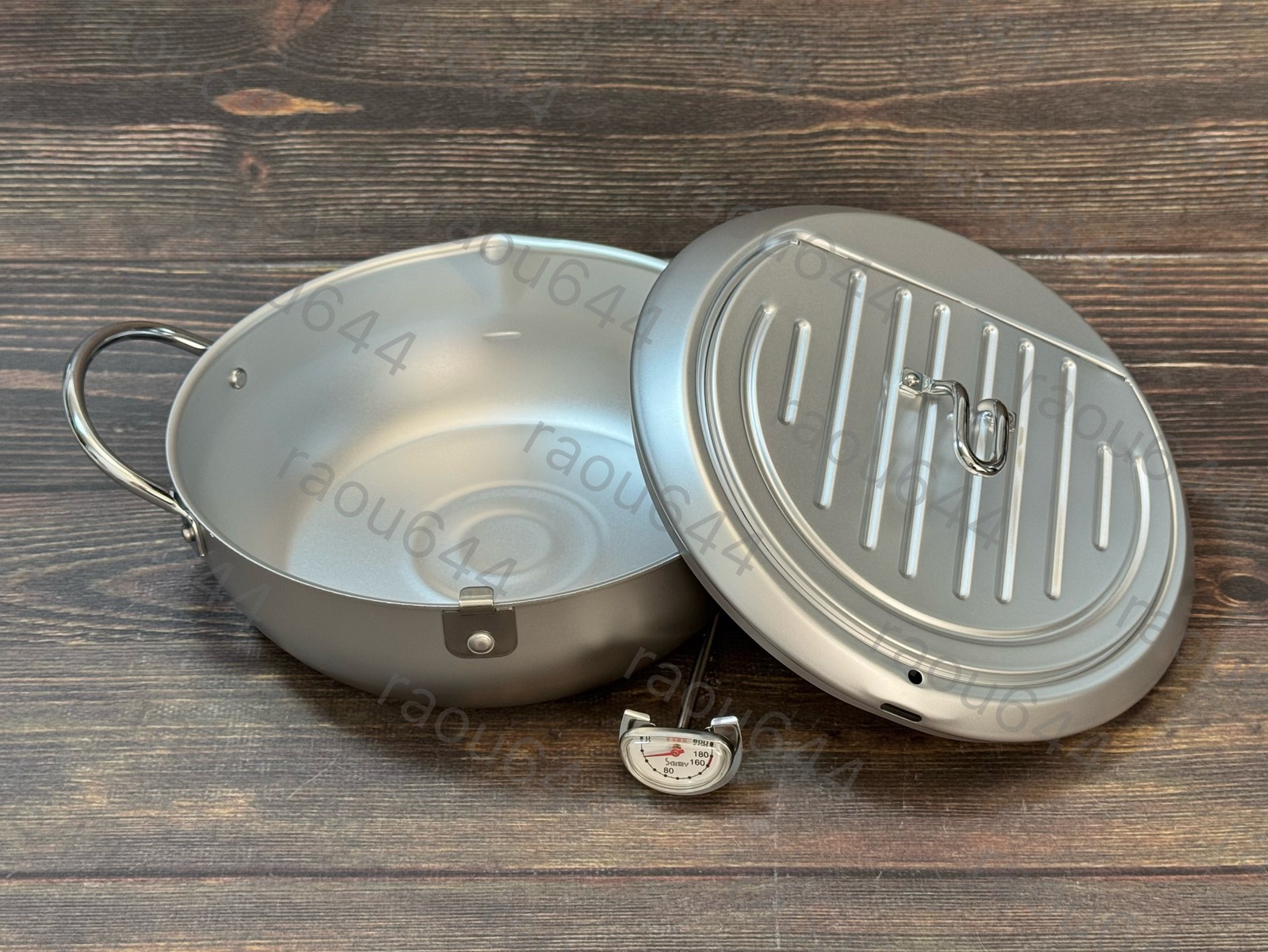 Yoshikawa SJ1025 Tempura pot with lid 24cm with thermometer Silver Mirakutei II