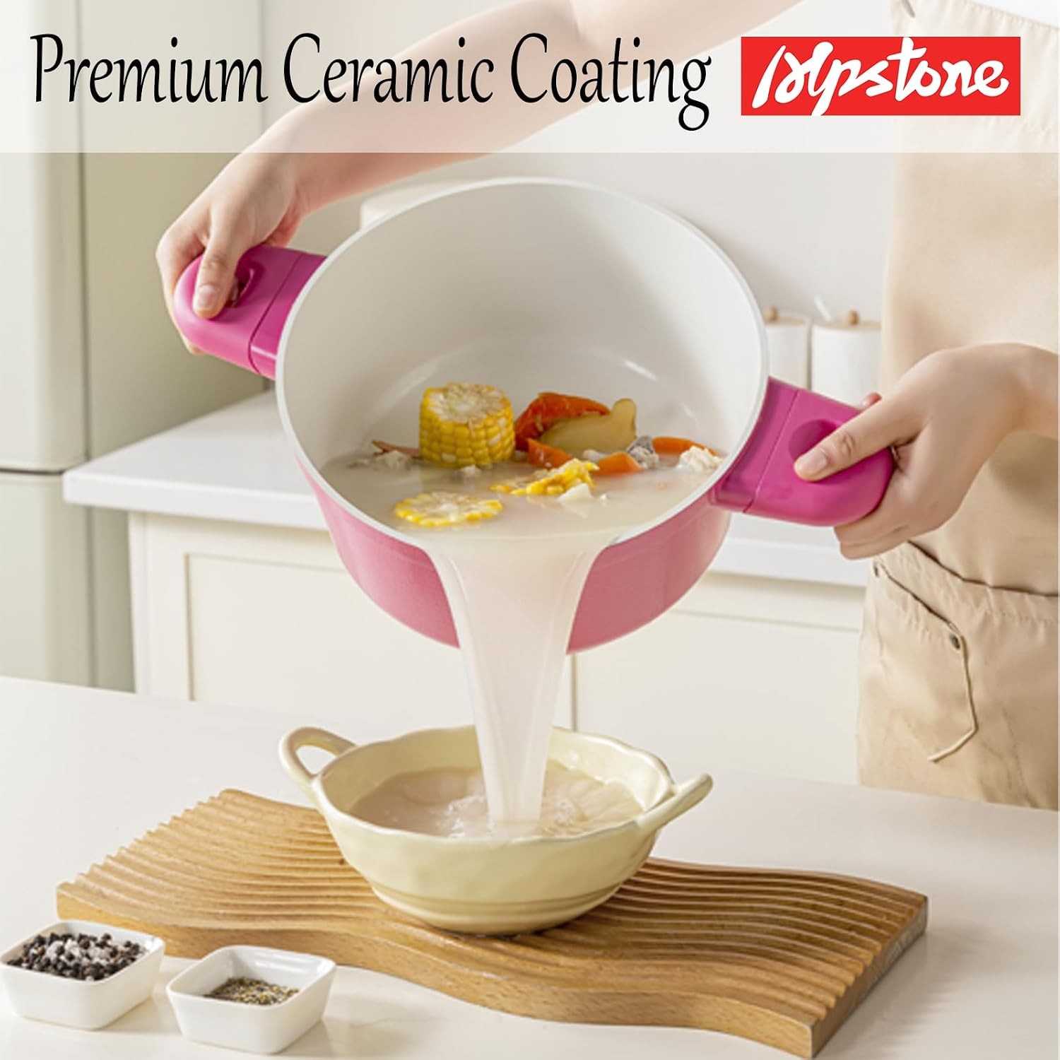 4QT Nonstick Stock Pot with Lid Ceramic Casserole with Die-cast lid Non-toxic