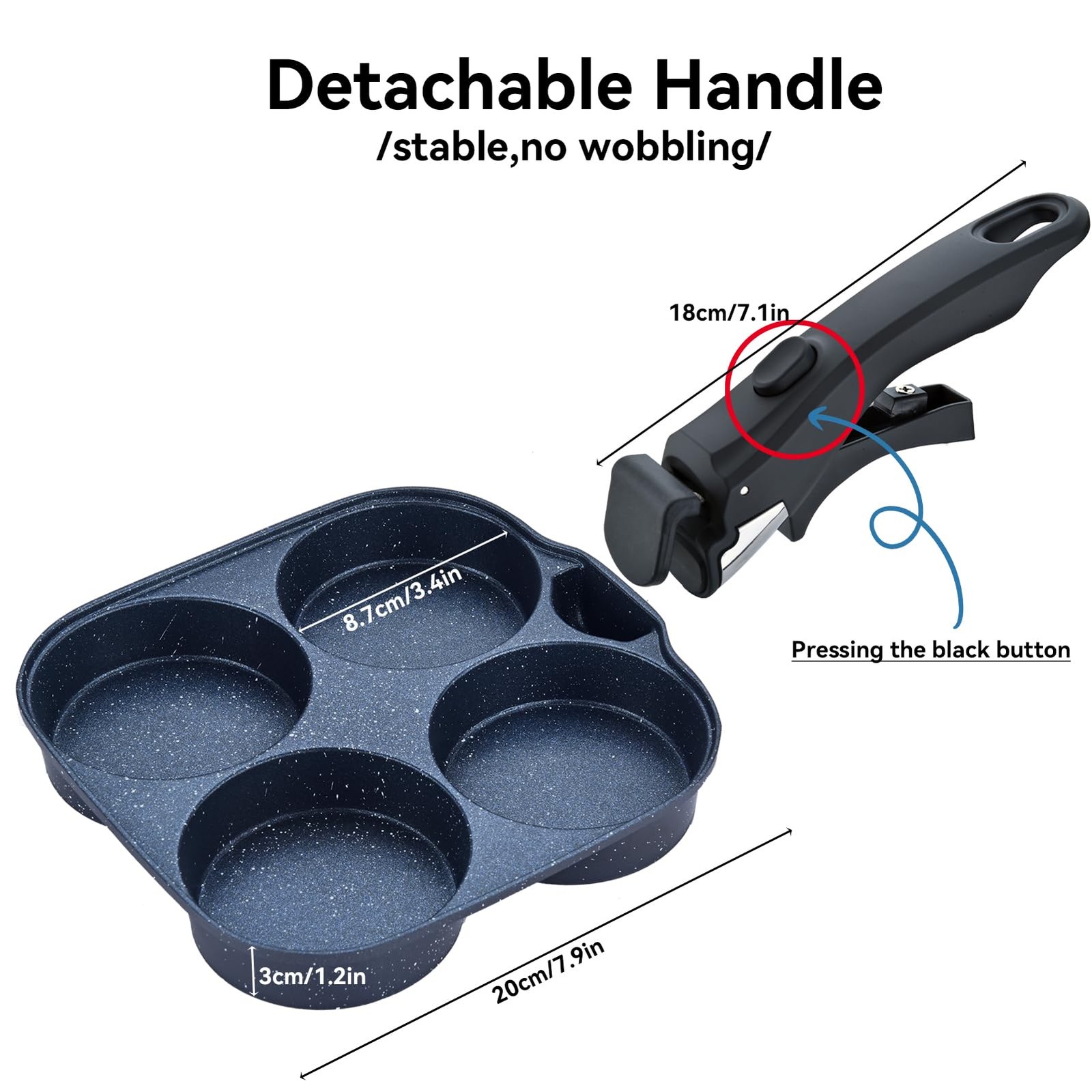 1 PC 4Cup Nonstick Aluminum Omelette Egg Pan Detachable Handle Skillet