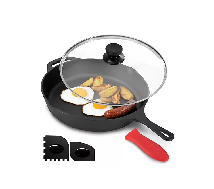 MegaChef 12 Pre-Seasoned Cast Iron Skillet w/Glass Lid