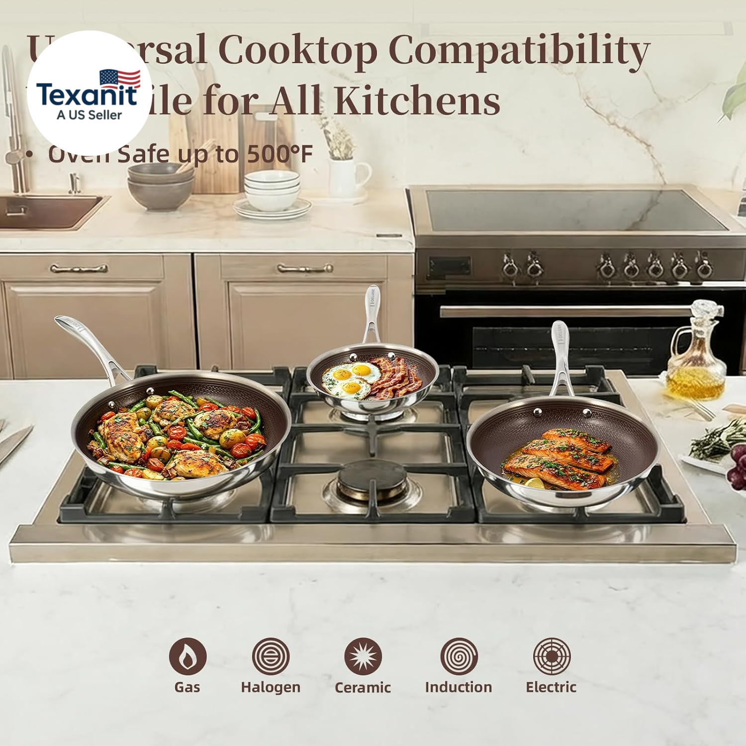 Hybrid Ceramic Nonstick 5-PC Fry Pan Set,8,10,12 Inch Frying Pans with Tempered