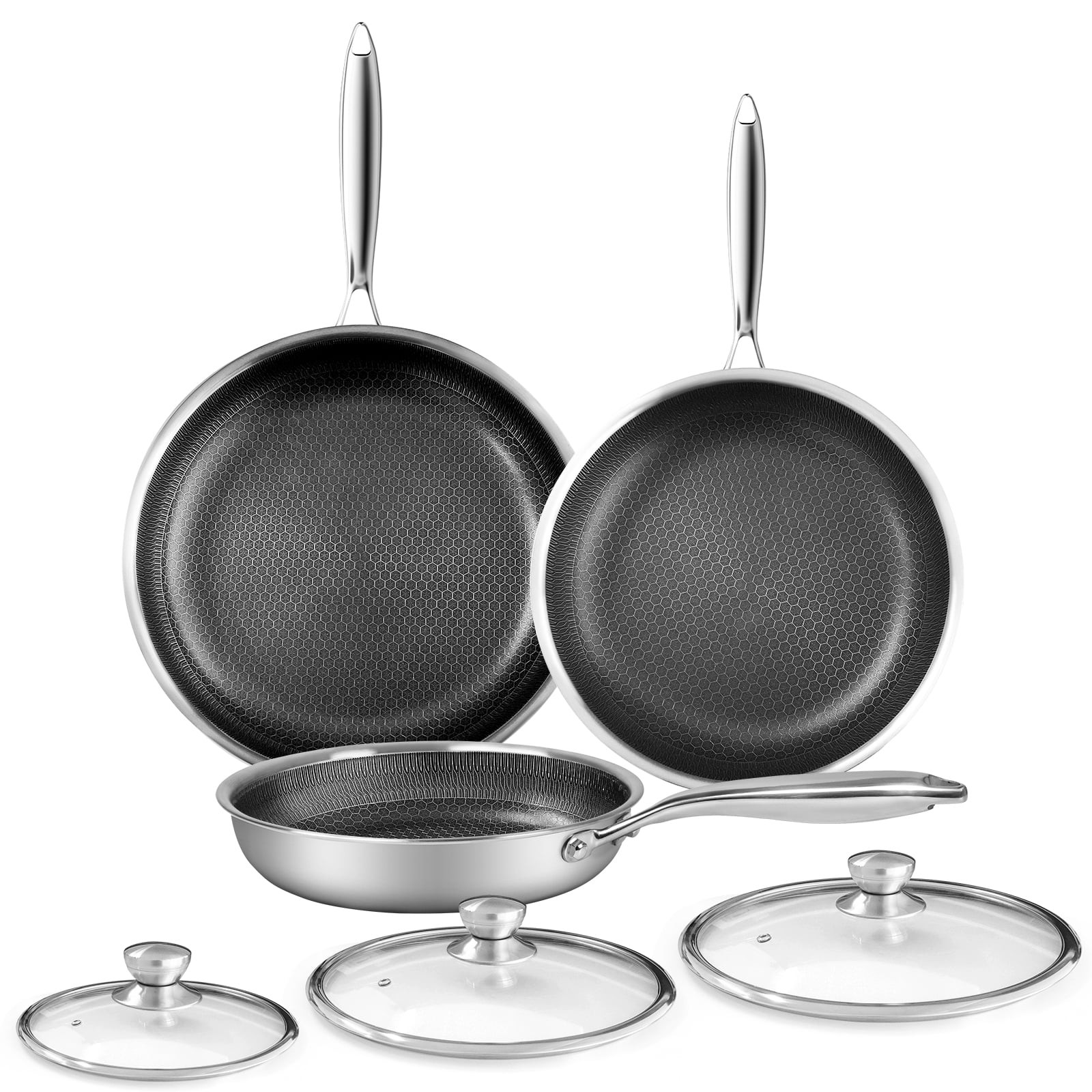 Innerwell 6pcs Stainless Steel Frying Pan Set, Silver