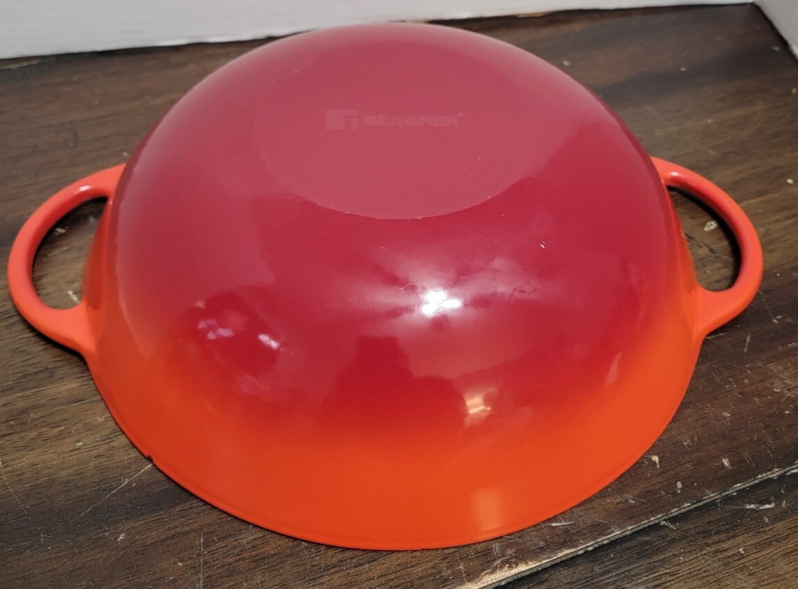 Bergner Cast Iron Enamel Wok Cookware Fire Red Orange Ombre 12 Inches