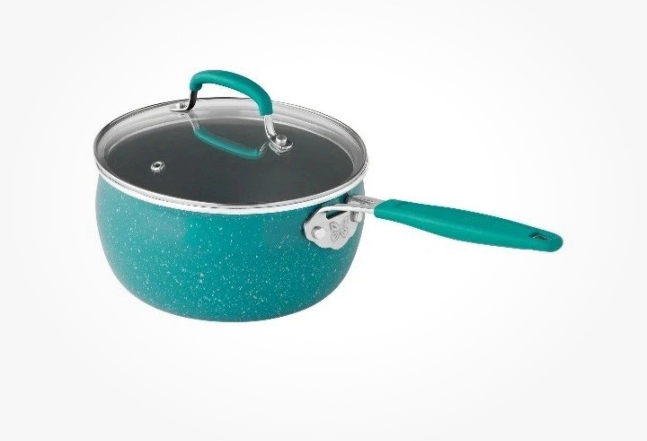 The Pioneer Woman Frontier Speckle 2.5 Quart Saucepan With Vented Lid Teal New