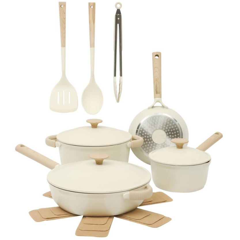 13-Piece Cast Aluminum Ceramic Nonstick Cookware Set with Utensils White