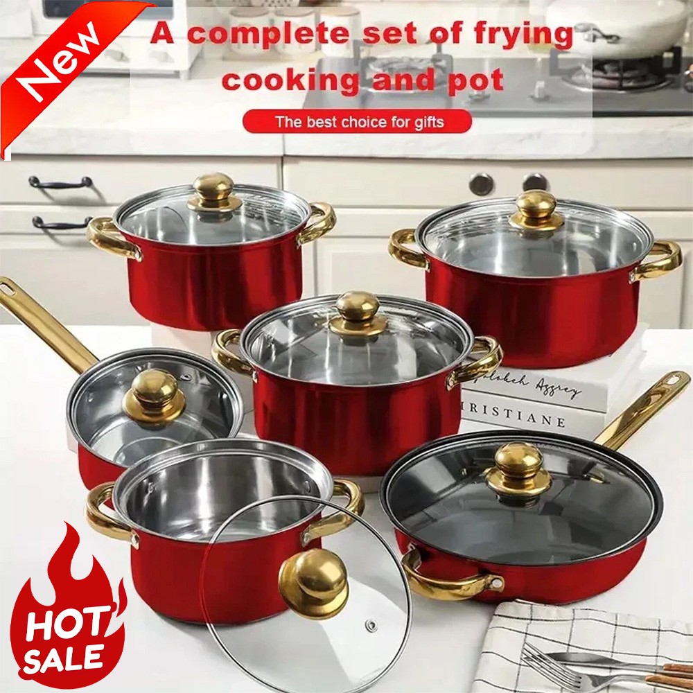 12pcs Stainless Steel Cookware Set – 6 Nonstick Pots & Pans with Matching Lids