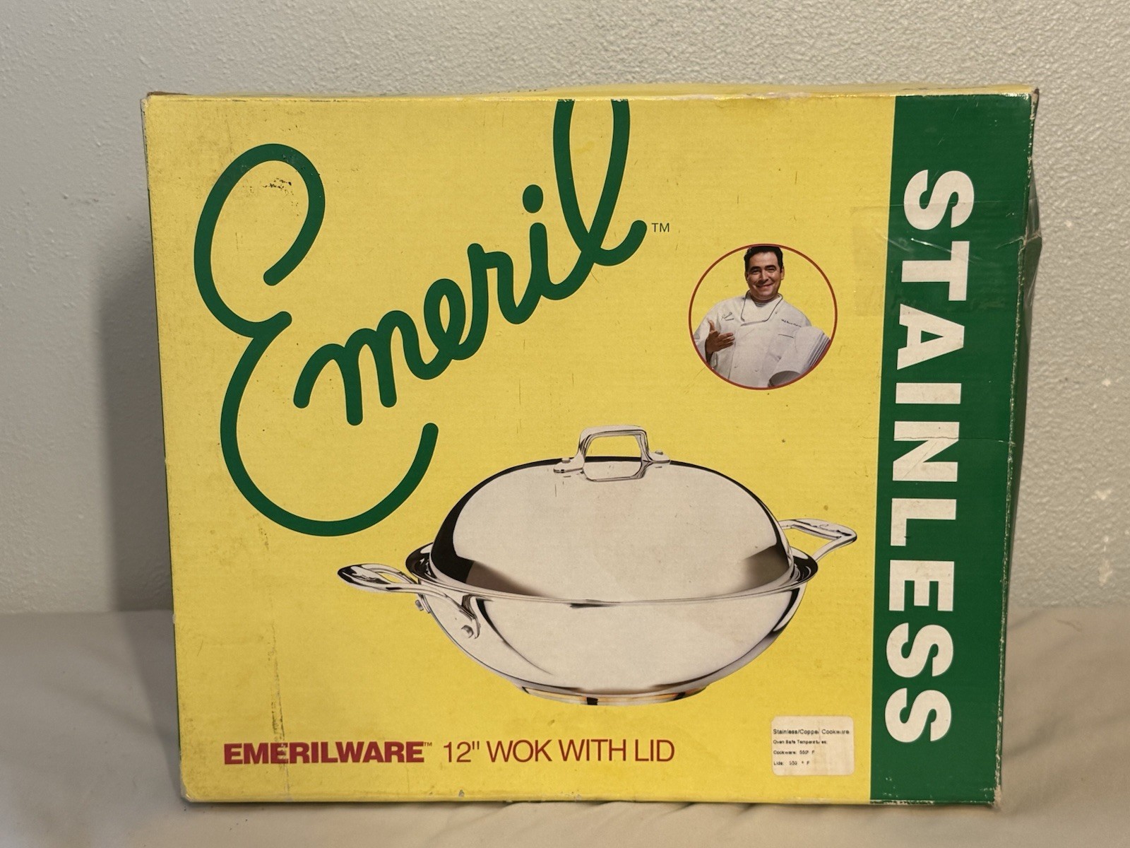 Wok Pan Emerald 12” Stainless Steel Pan Wok W/ Dome Lid Cover Stir Fry