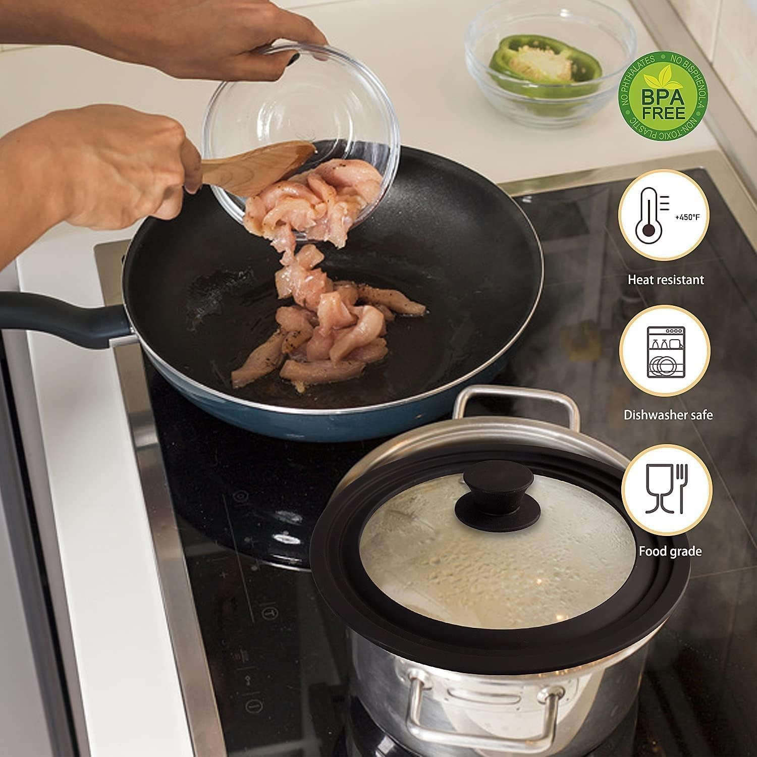 Versatile Heat Resistant Lids – Fits 7″ to 12″ Cookware, Dishwasher Safe