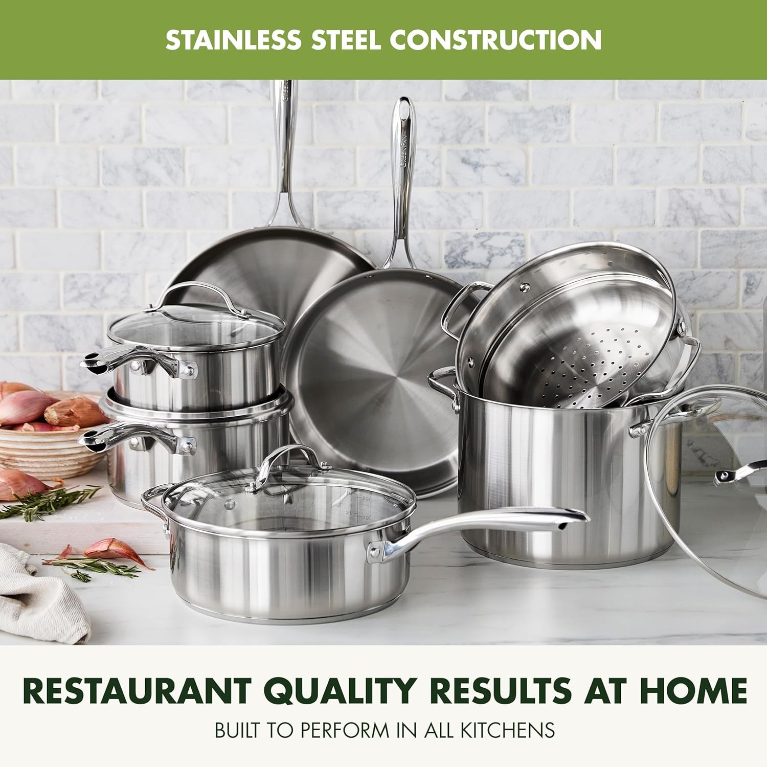 GreenPan Stainless Steel Cookware Set, 11 Piece, Induction Cookware, Dishwasher