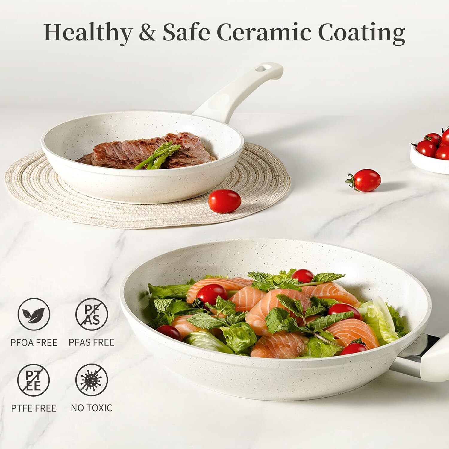 Ceramic Frying Pan Set with Lids – Non Stick Frying Pan with Lids