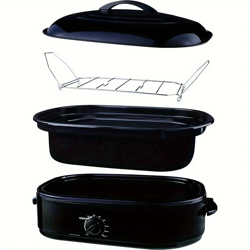 16QT Electric Roaster Oven Turkey Roaster Oven w/ Self-Basting Lid Steel Rack