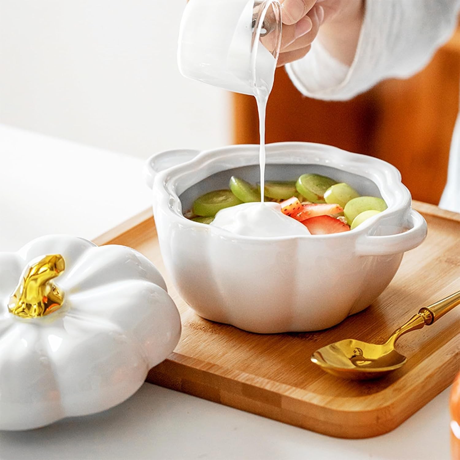 Dutch Oven Pot with Lid, Pumpkin Pottery Dessert Saucepan, Mini Baking Dish Cute