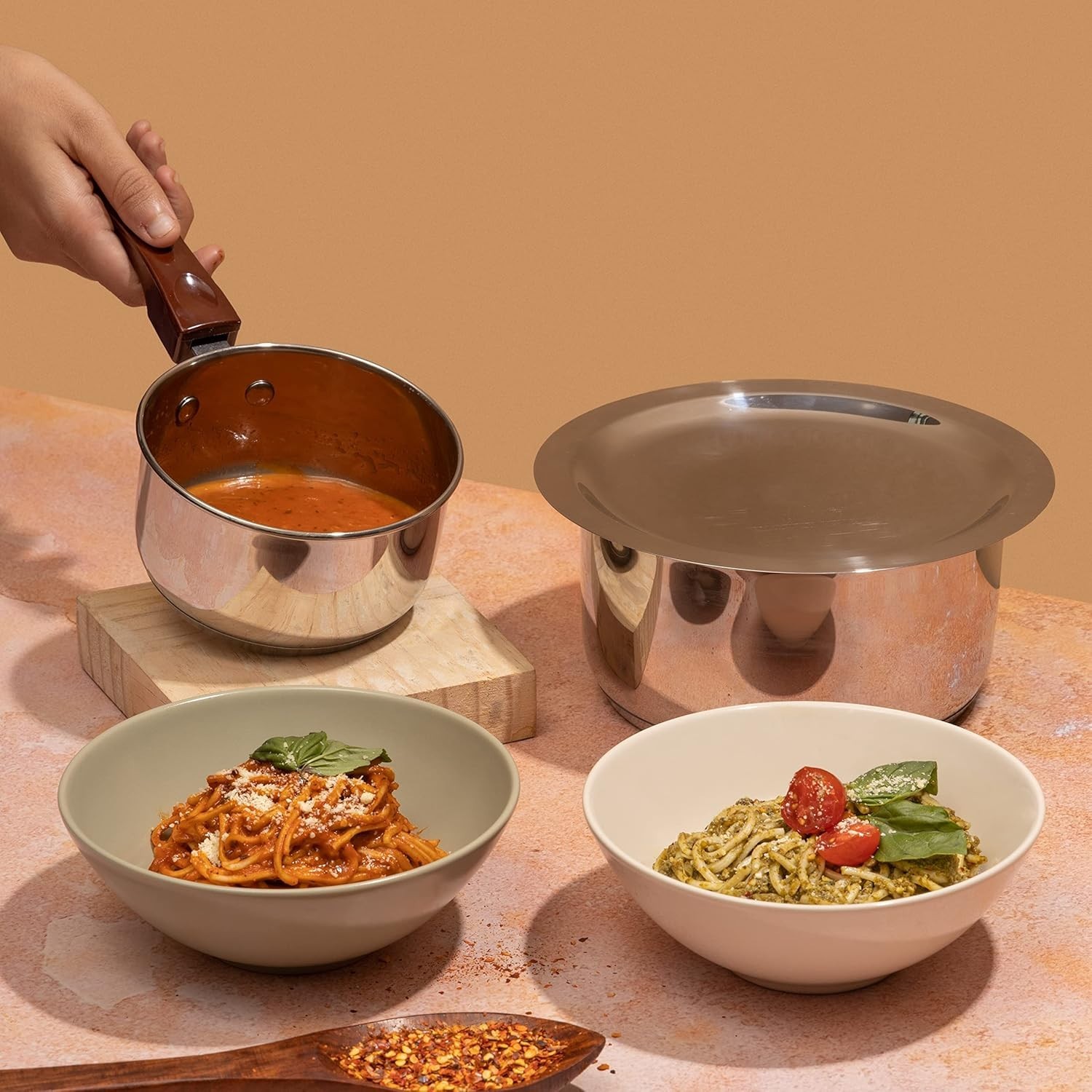 Stainless Steel Regular Saucepan 1.8L & Capsule Bottom Tope 1L with Lid