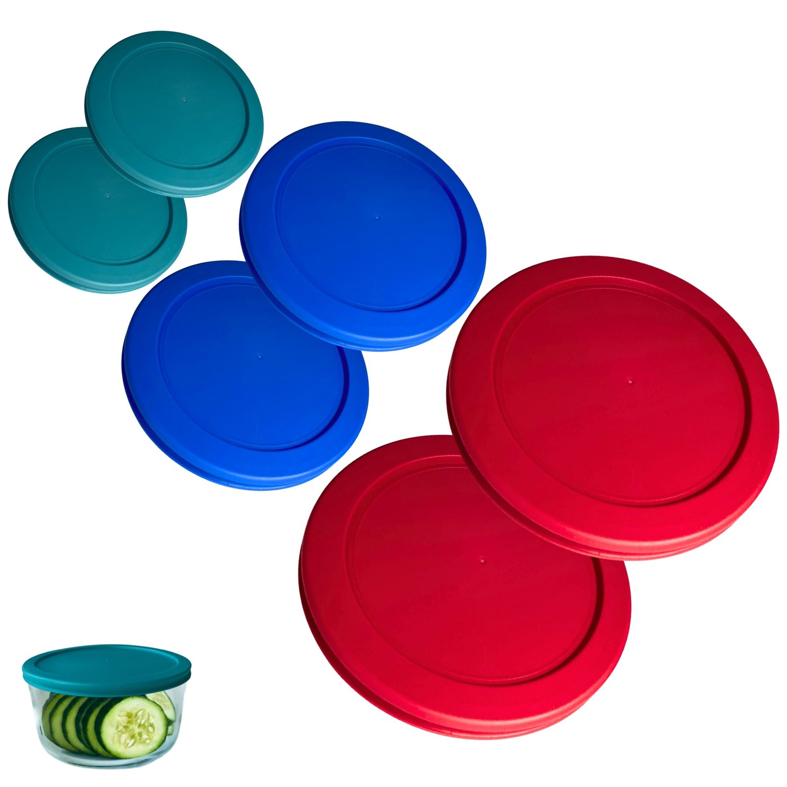 1, 2 & 4 Cup Turquoise, Blue, Red Replacement Lids/Covers for Pyrex, Anchor H…