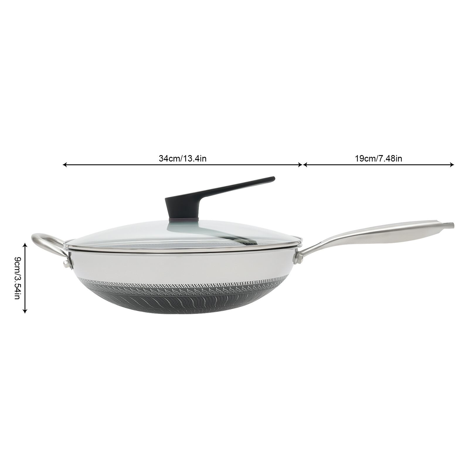 Non Stick Double Sided Honeycomb Cooking Frying Wok Pan with Lid Stainless Steel