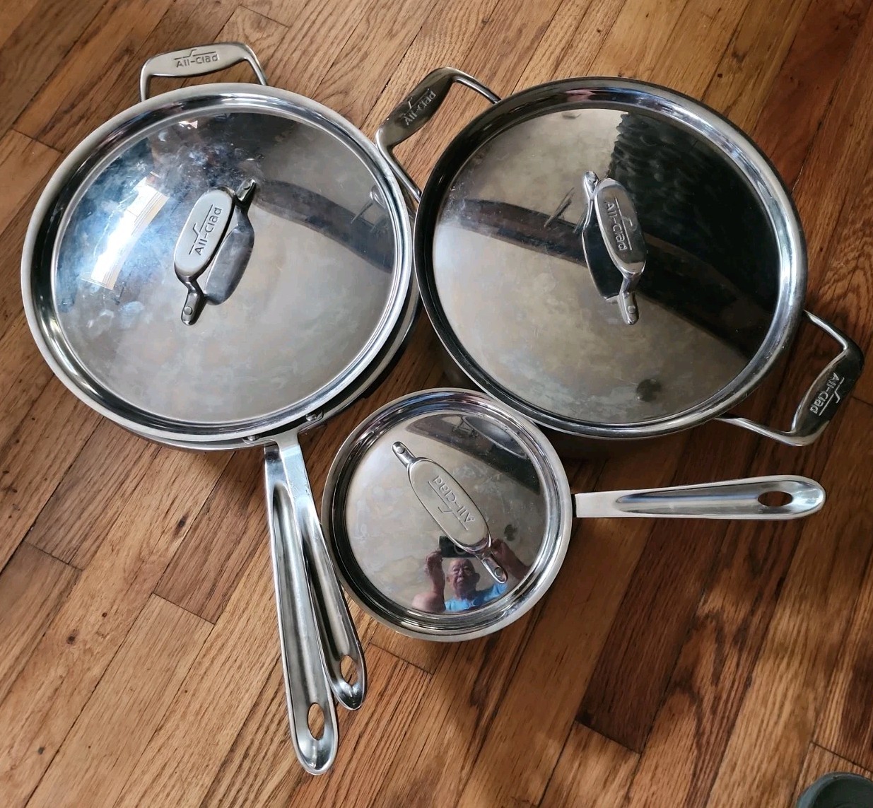 7pc All-Clad D5 Pots Set-8qt & 2qt Pots,4qt Nonstick Wok W/Splatter Screen Cover