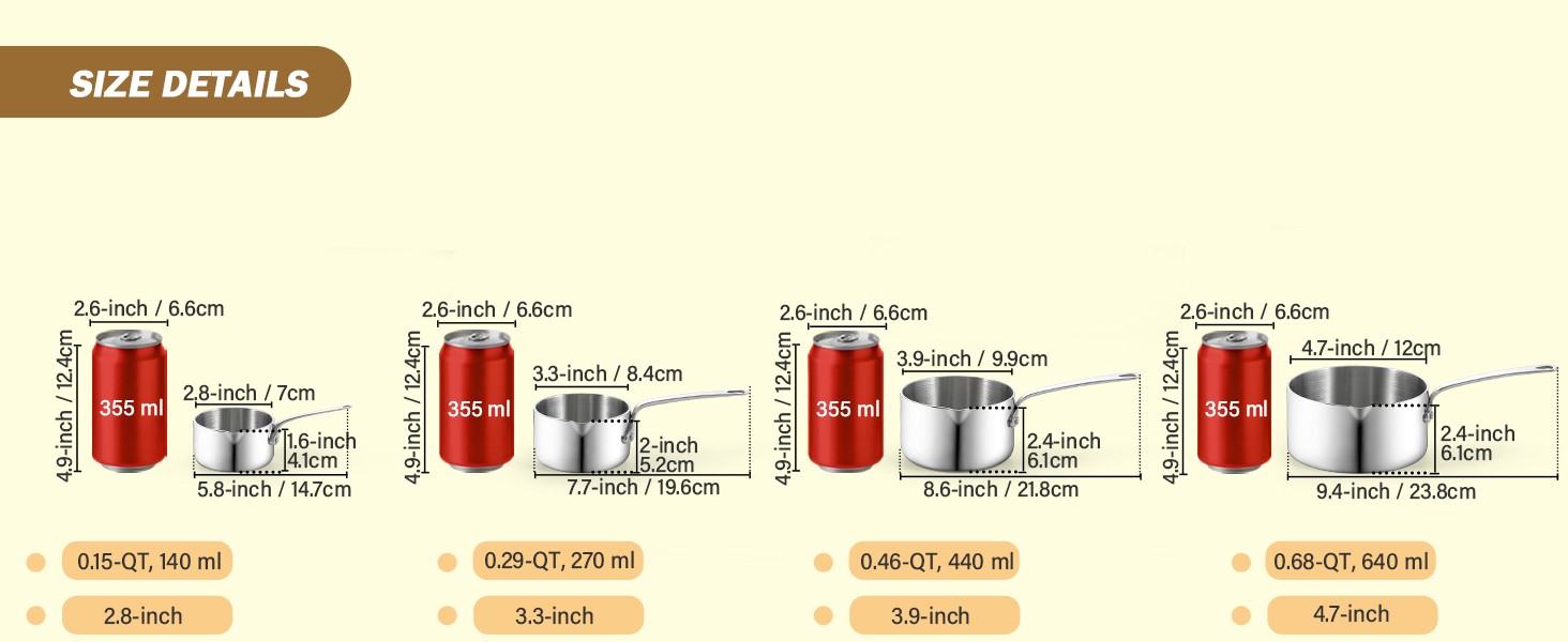 Multi-Ply Clad Butter Warmer Set, Small Stainless Steel Sauce Pan, Mini Butter
