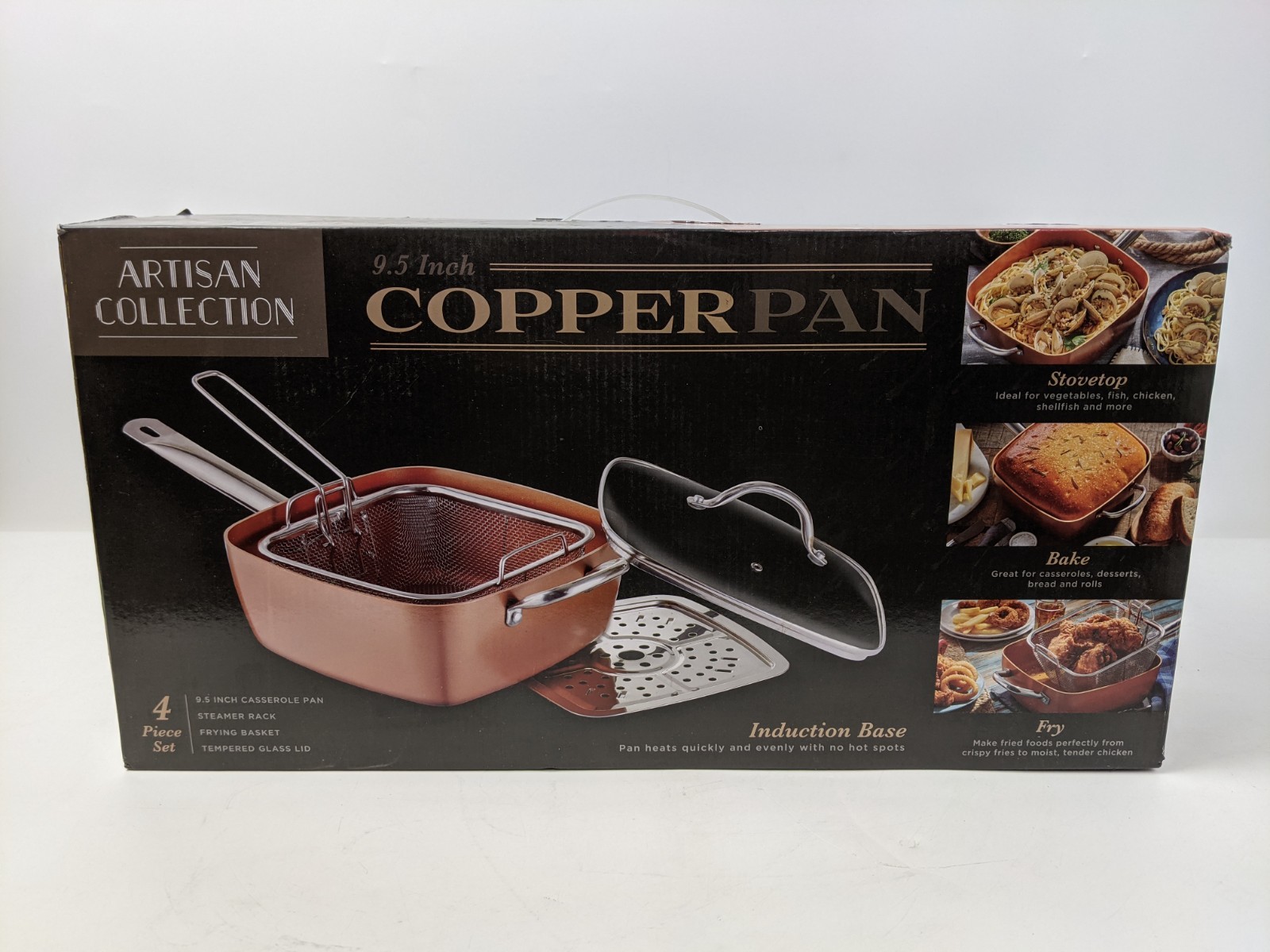 Artisan Collection 9.5″ Copper Pan 4 Piece Set Induction Base New Open Box