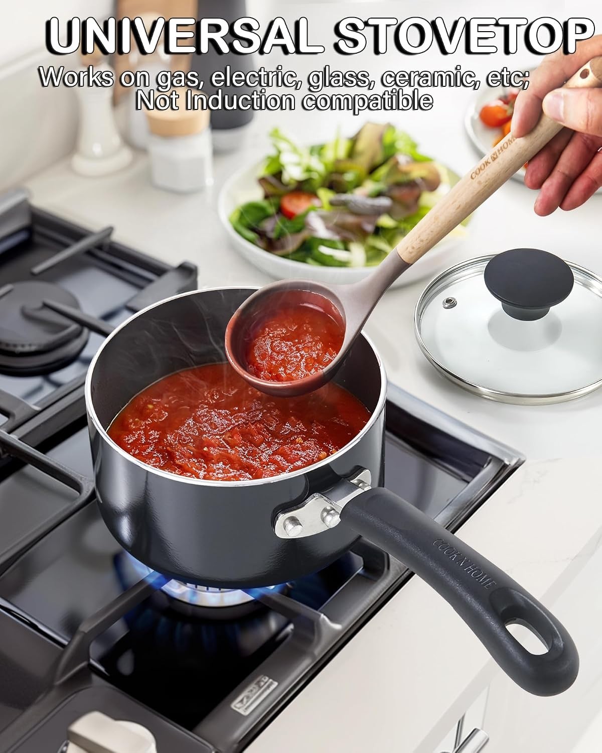 Basic 3 Quart Nonstick Saucepan with Glass Lid, Non Stick Aluminum Sauce Pan,…