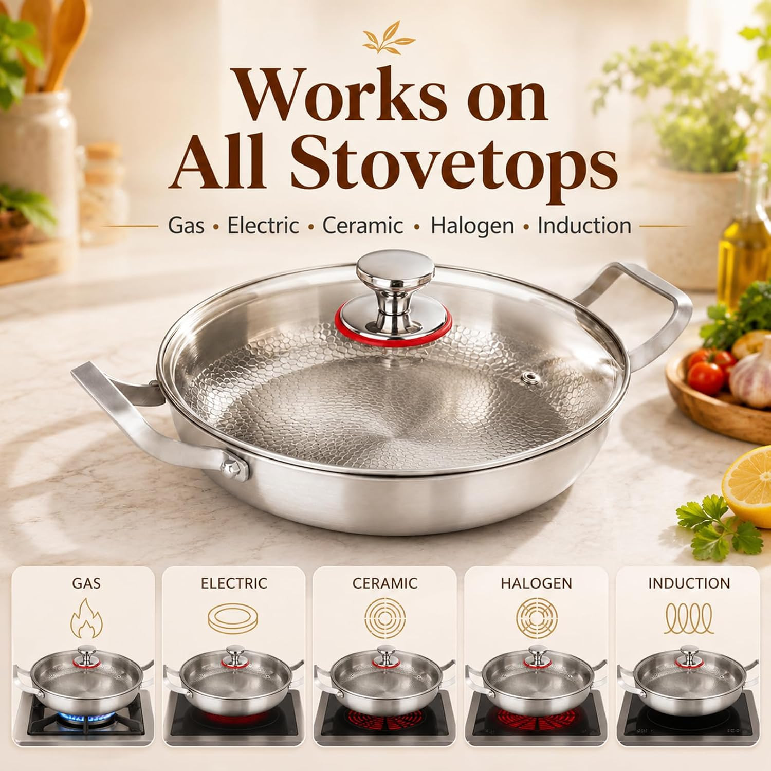 Titanium Hammered Pan, 2026 New Upgrade Double Handle Non Stick Titanium Pans fo