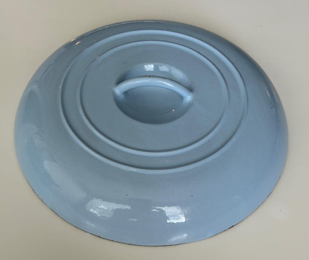 MCM Danish Modern Blue Enameled Cast Iron Casserole Dutch Oven Lidded Pot