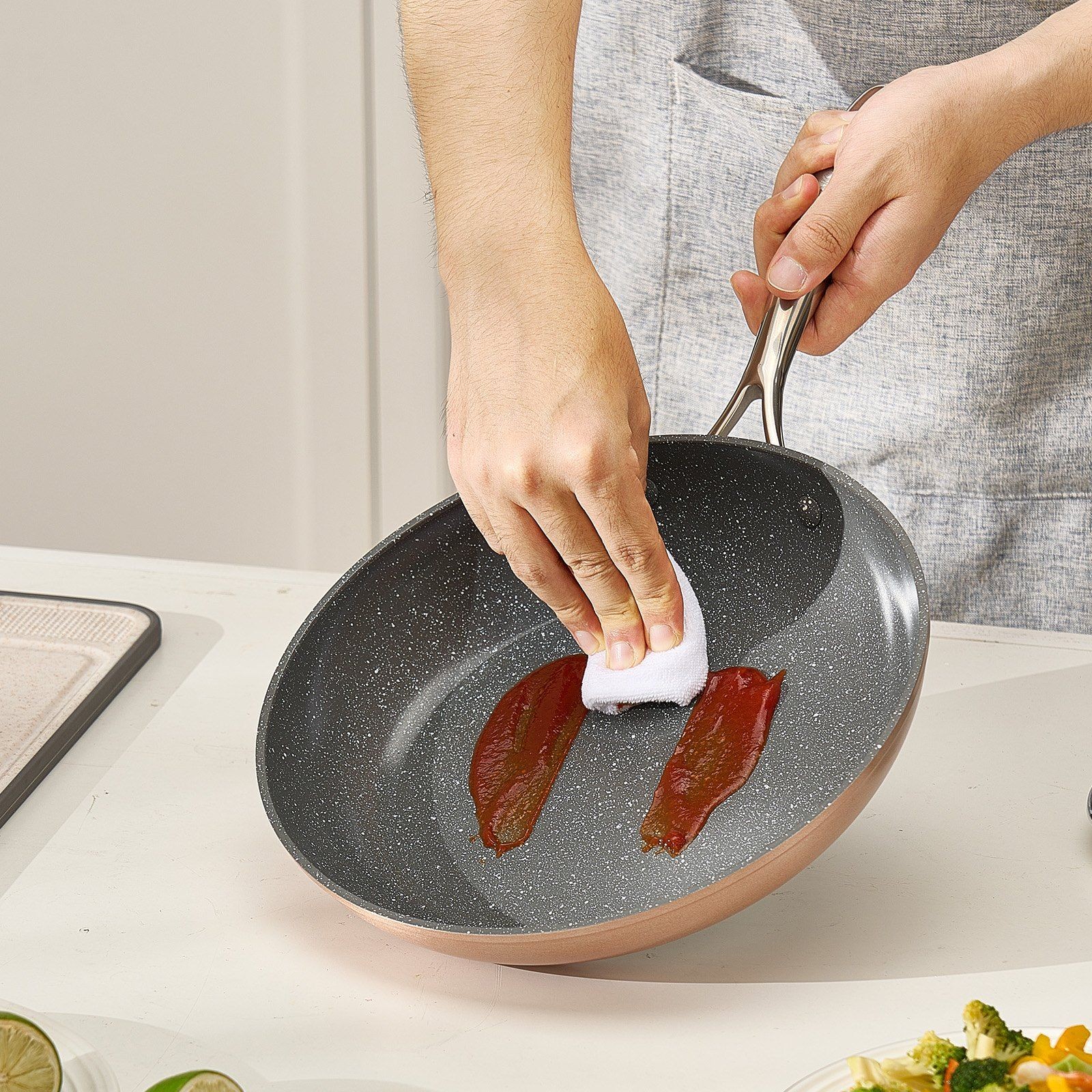 8x10x12 in Frying Pan Set Layered Aluminum Base High Temp Cooking Ready