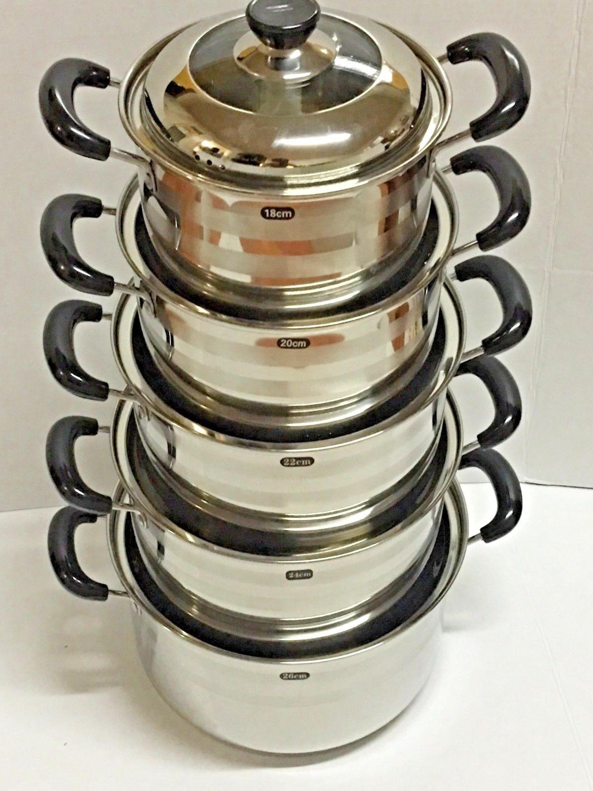 10 Pcs/Set Stock Pots Stainless Steel With Glass Lid 3.2 – 8.5 QT – New! P-6005