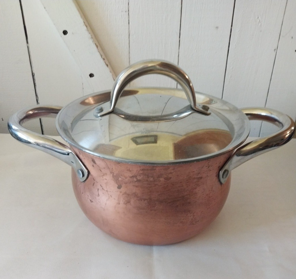 La Sera Hammered Cookware Copper Pot Collection De Luxe Copper Triply w/Lid