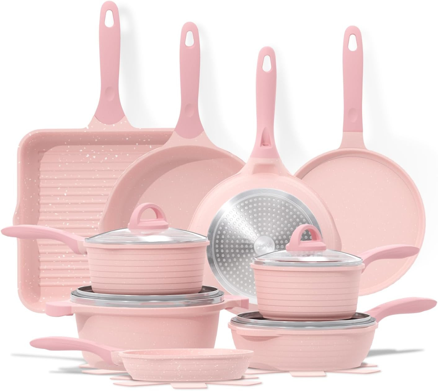 Pink Pots and Pans Set Nonstick 23Pcs, Healthy Kitchen Cookware Sets, Induction