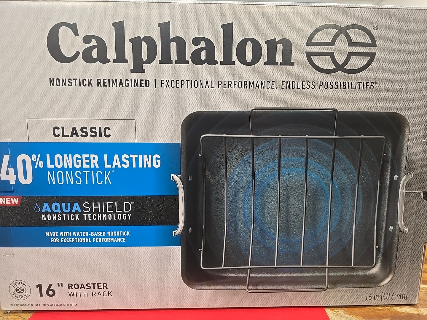 Calphalon 16″ In Aqua SHIELD Non-Stick Roaster with Rack NEW
