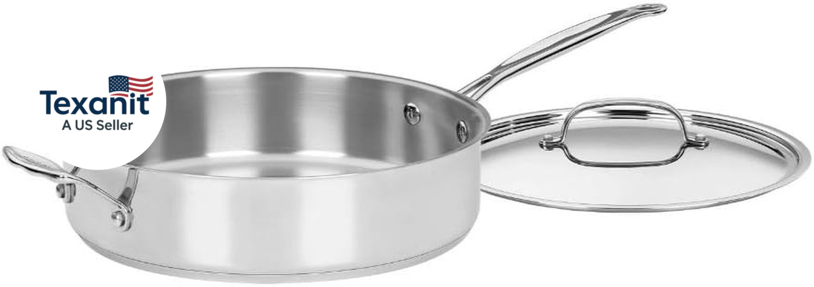 5.5 Quart Sauté Pan W/ Cover, Stainless Steel Pan with Lid, Large Kitchen Pan, D
