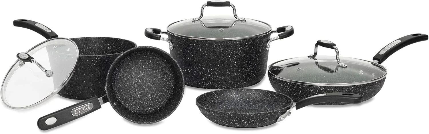 Starfrit The Rock 8PC Non-Stick Cookware Set, Black | Durable Forged Aluminum, O
