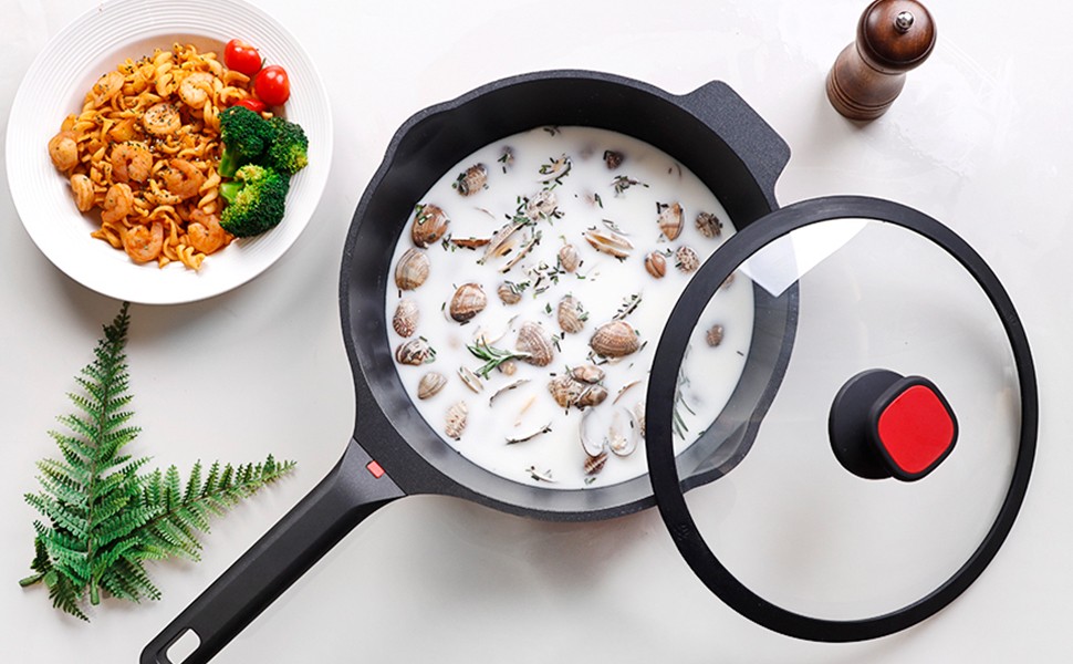 Nonstick Deep Frying Pan Skillet with Lid, 12 inch/ 5.5 QT Saute Pan with