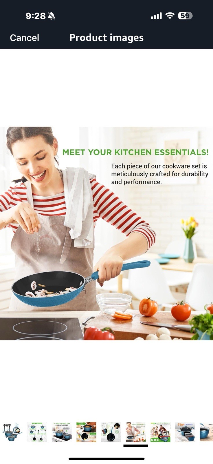 NutriChef 11 Pc Ceramic Cookware Set – Excilon Blue Diamond, Nonstick,