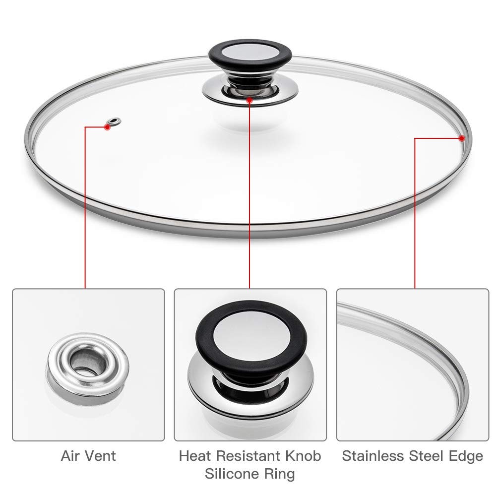 Glass Lid for Frying Pan, Fry Pan, Skillet, Pan Lid with Handle Coated in Sil…