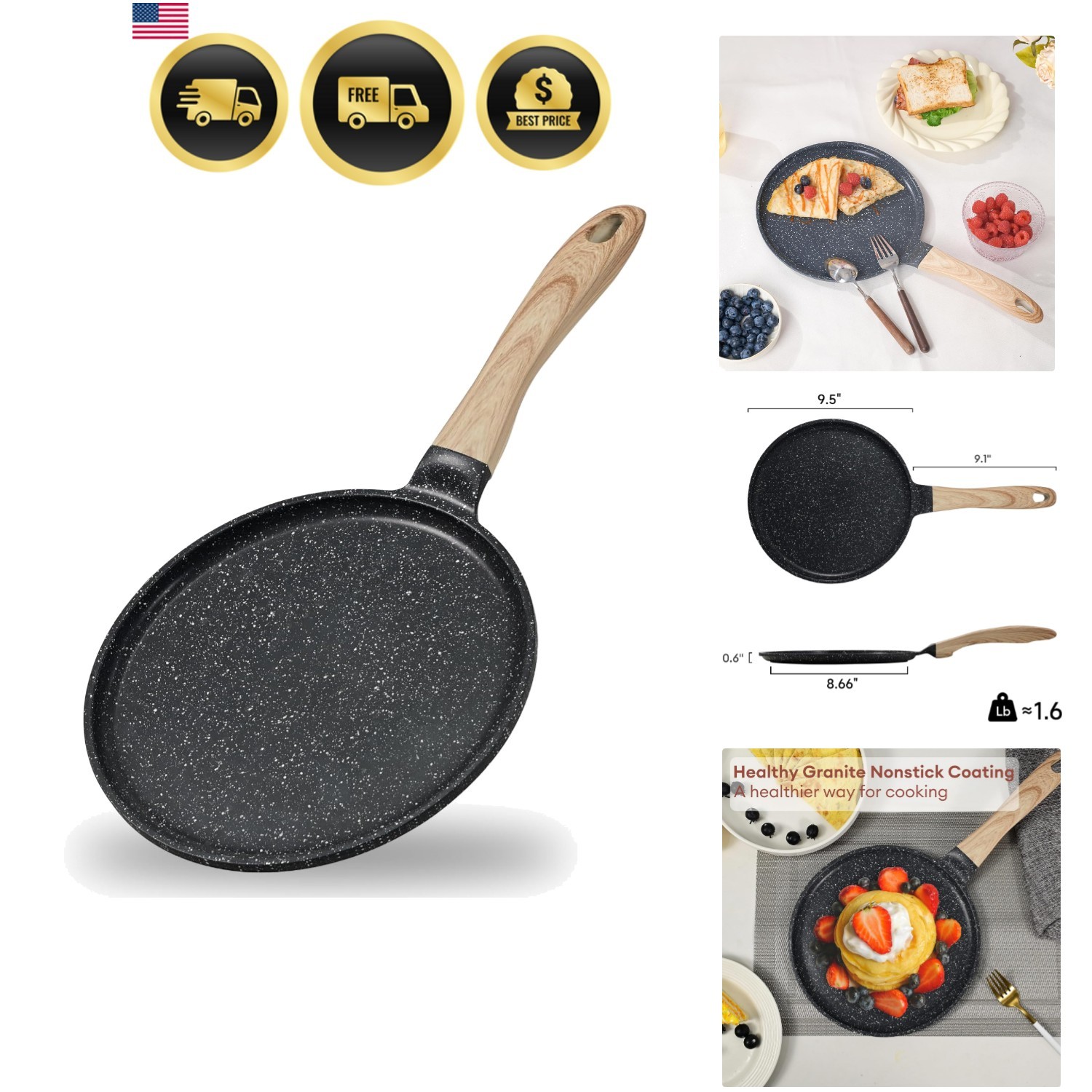 Crepe Pan Nonstick, 9.5 Inch Comales Para Tortillas Griddle Pan for Stove Top…