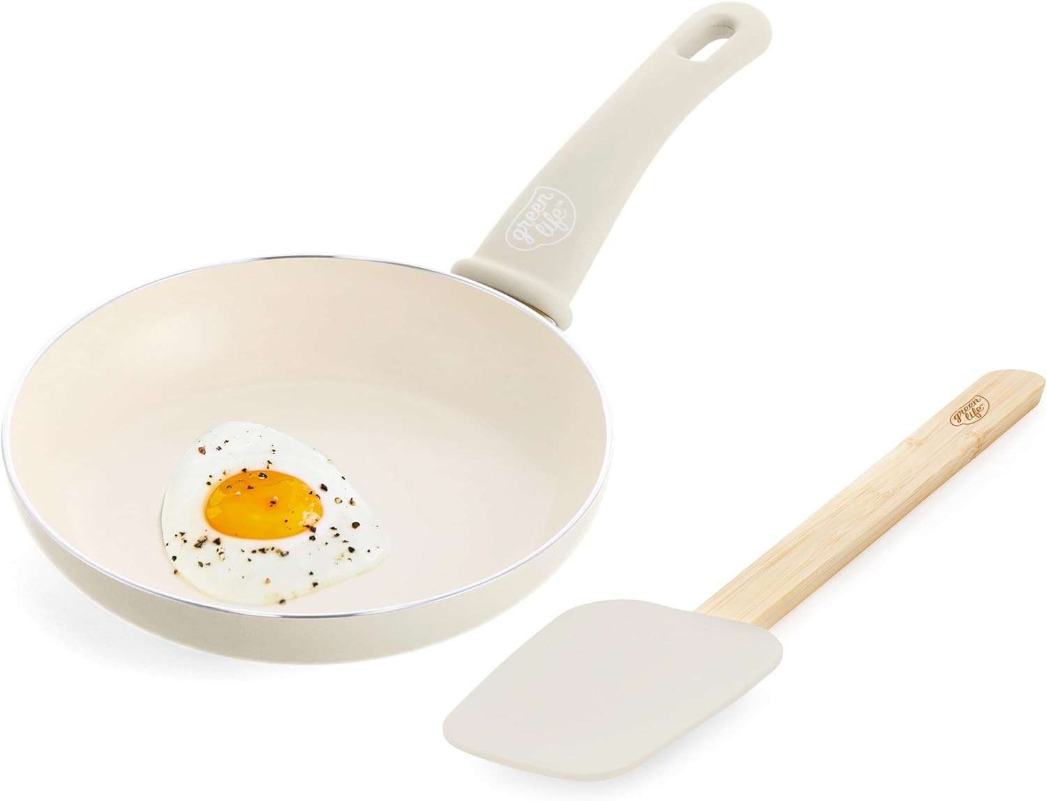 Soft Grip 8” Frypan Skillet & Spatula Breakfast Cookware Set PFAS-Free Ceramic