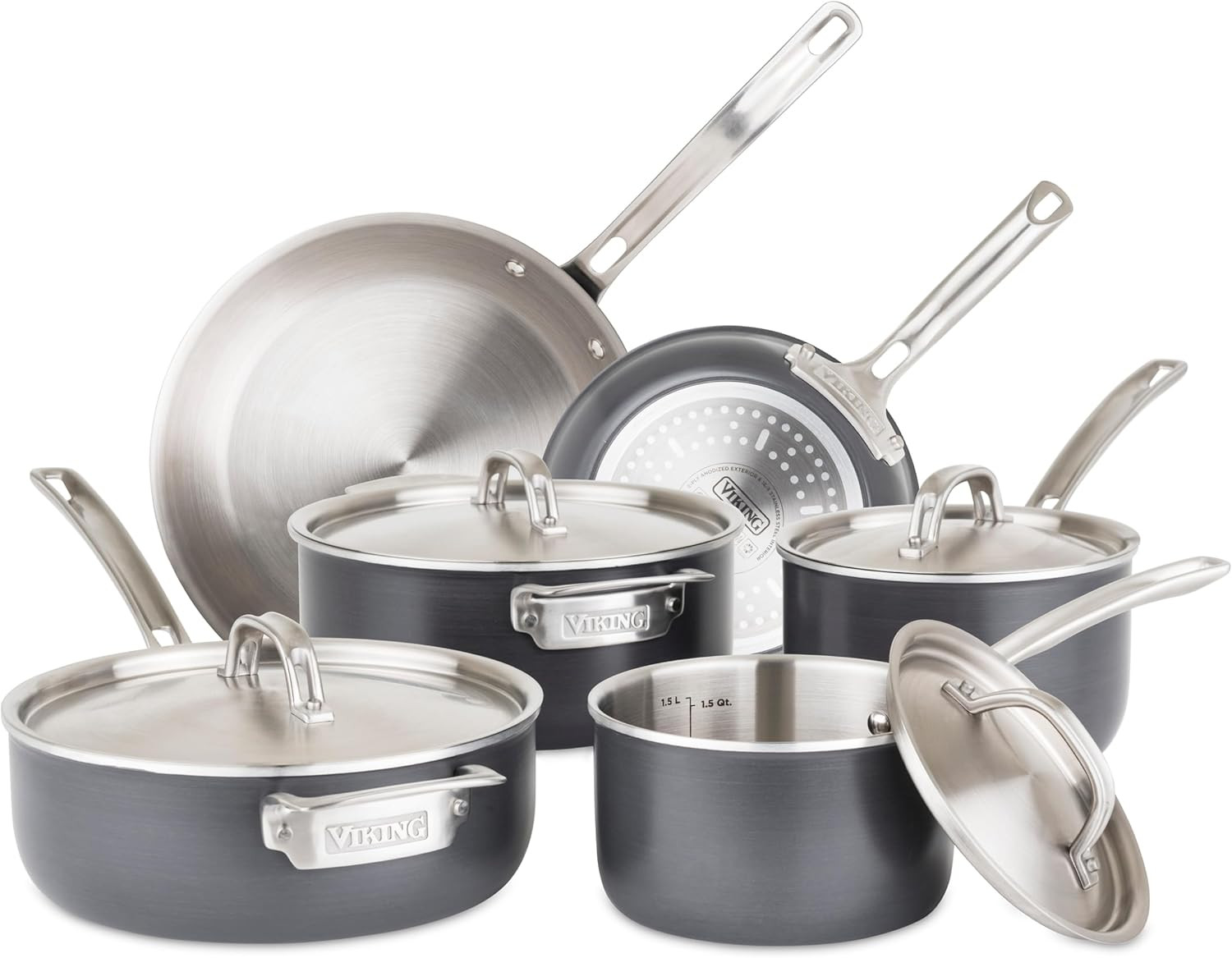 10-Piece 5-Ply Hard Anodized Cookware Set with Stainless Steel Lids