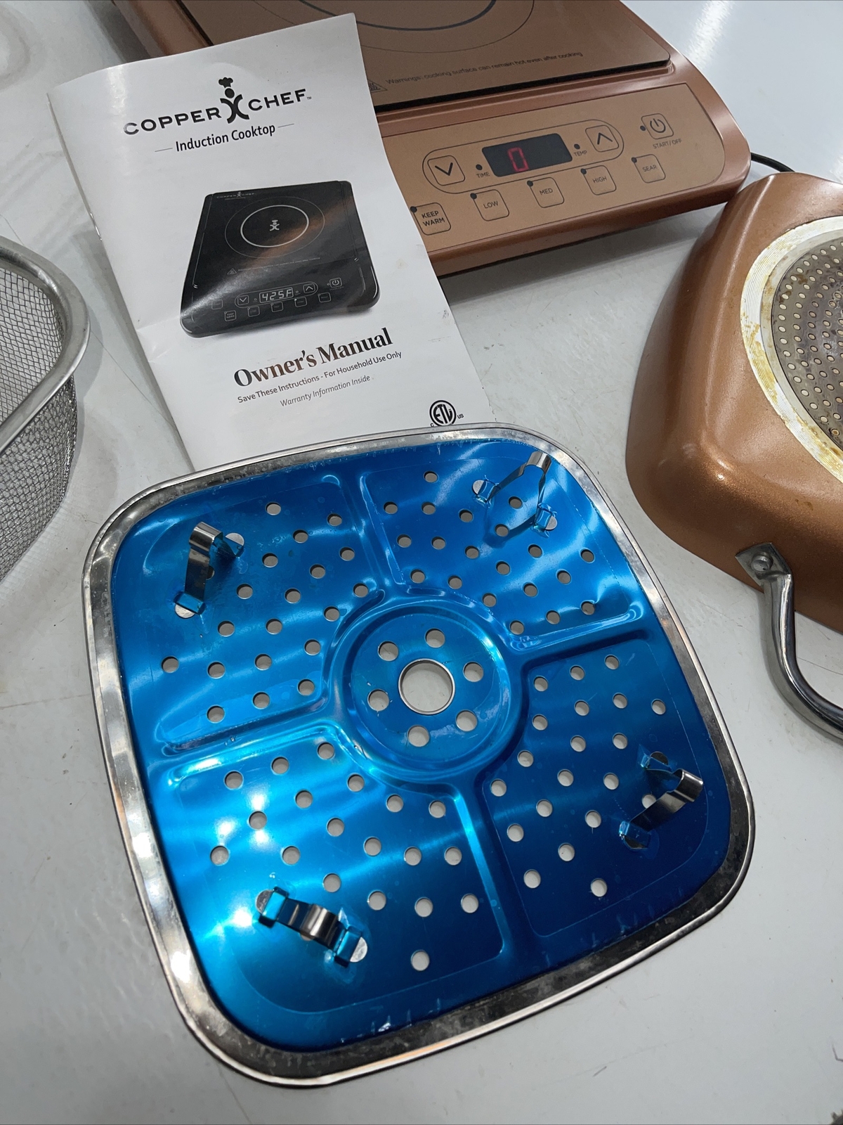 6 PC. COPPER CHEF INDUCTION COOKTOP POTS PANS BASKET LID