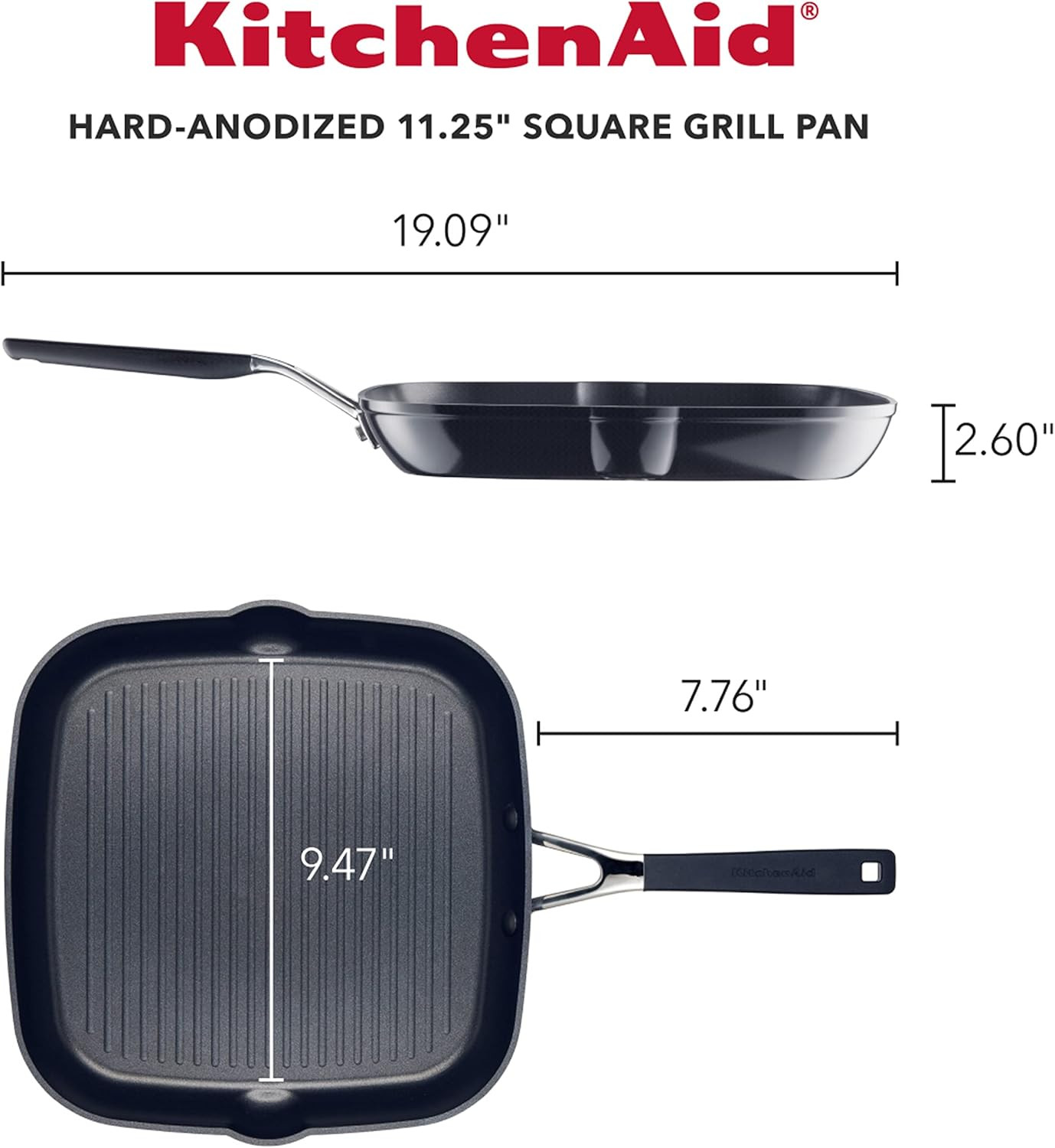 84808 Hard Anodized Nonstick Square Grill Pan/Griddle with Pour Spouts, 11.25 In