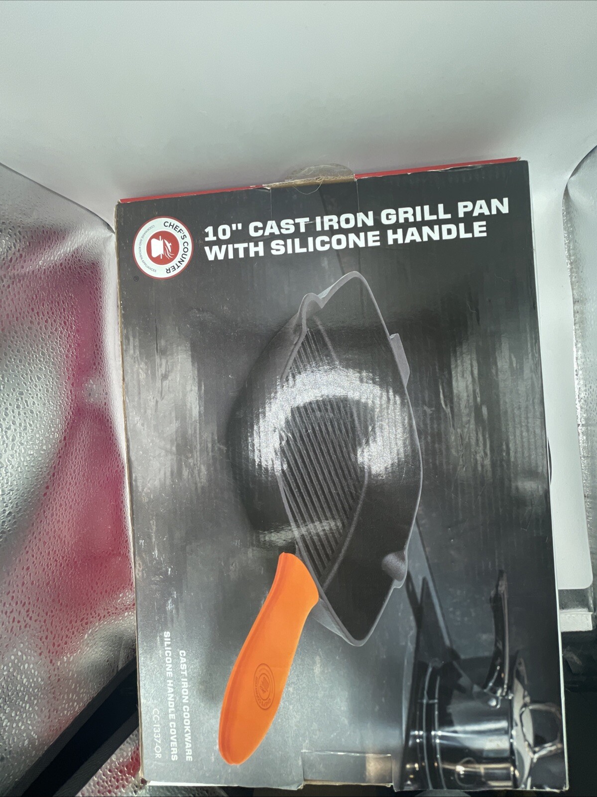 NIB Chef’s Counter 10″ Cast Iron Grill Square Pan w/ Removable Silicone Handle