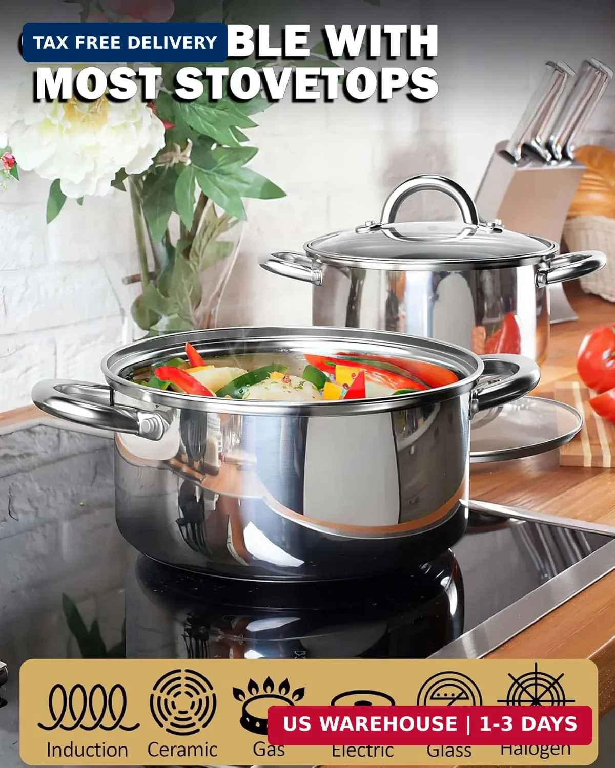 Cook N Home Kitchen Cookware Sets, 12-Piece Basic Stainless Steel Pots and Pans,