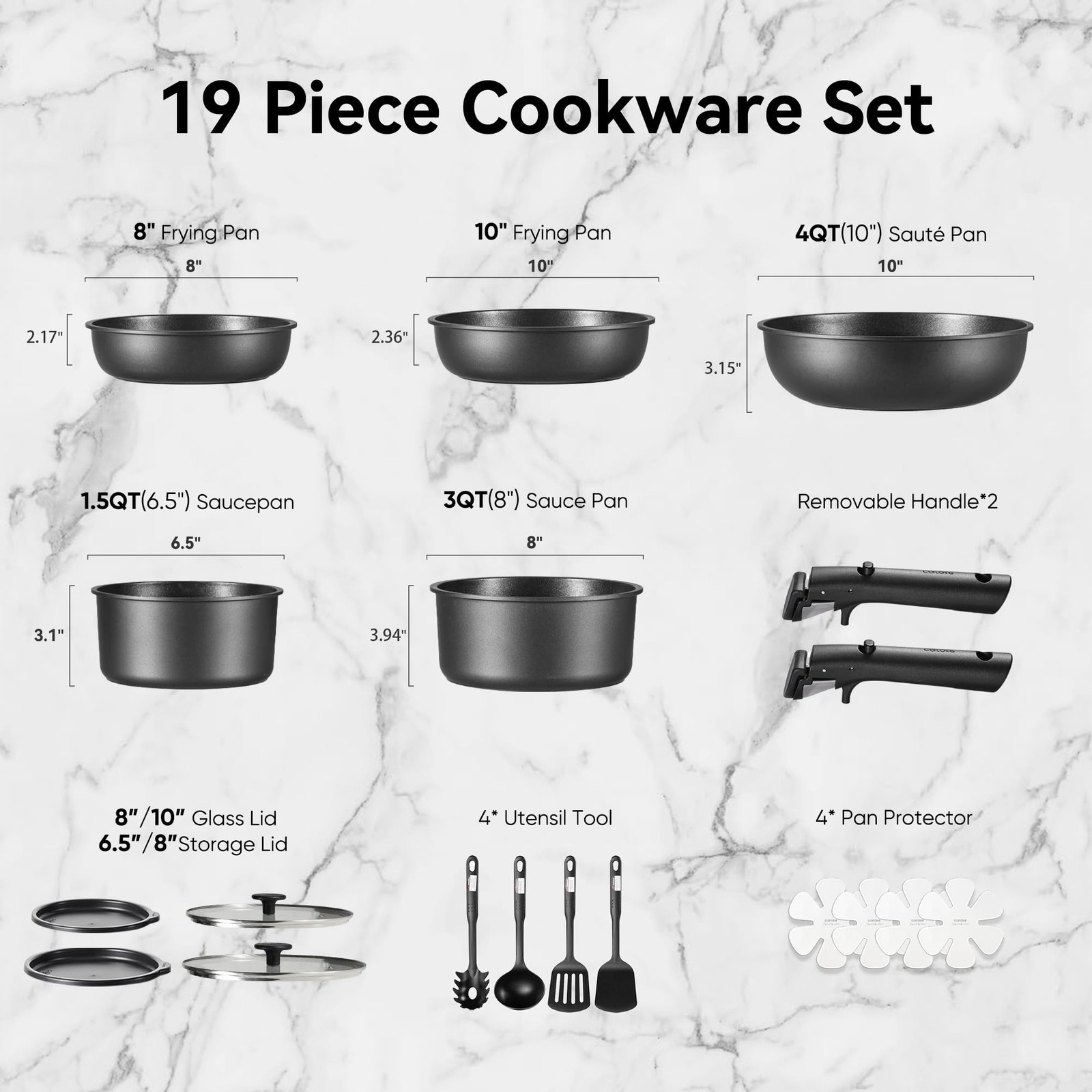 19Pcs Pots and Pans Set Non Stick, Cookware Set Detachable Handle, Nonstick I…