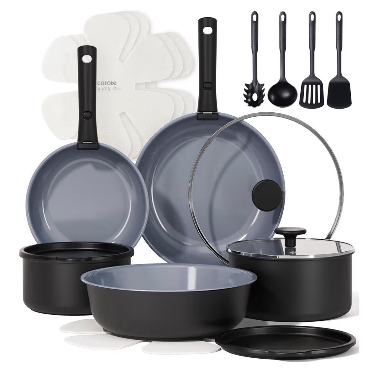 CAROTE 19PCS Ceramic Cookware Sets, Pots and Pans Set Non Stick